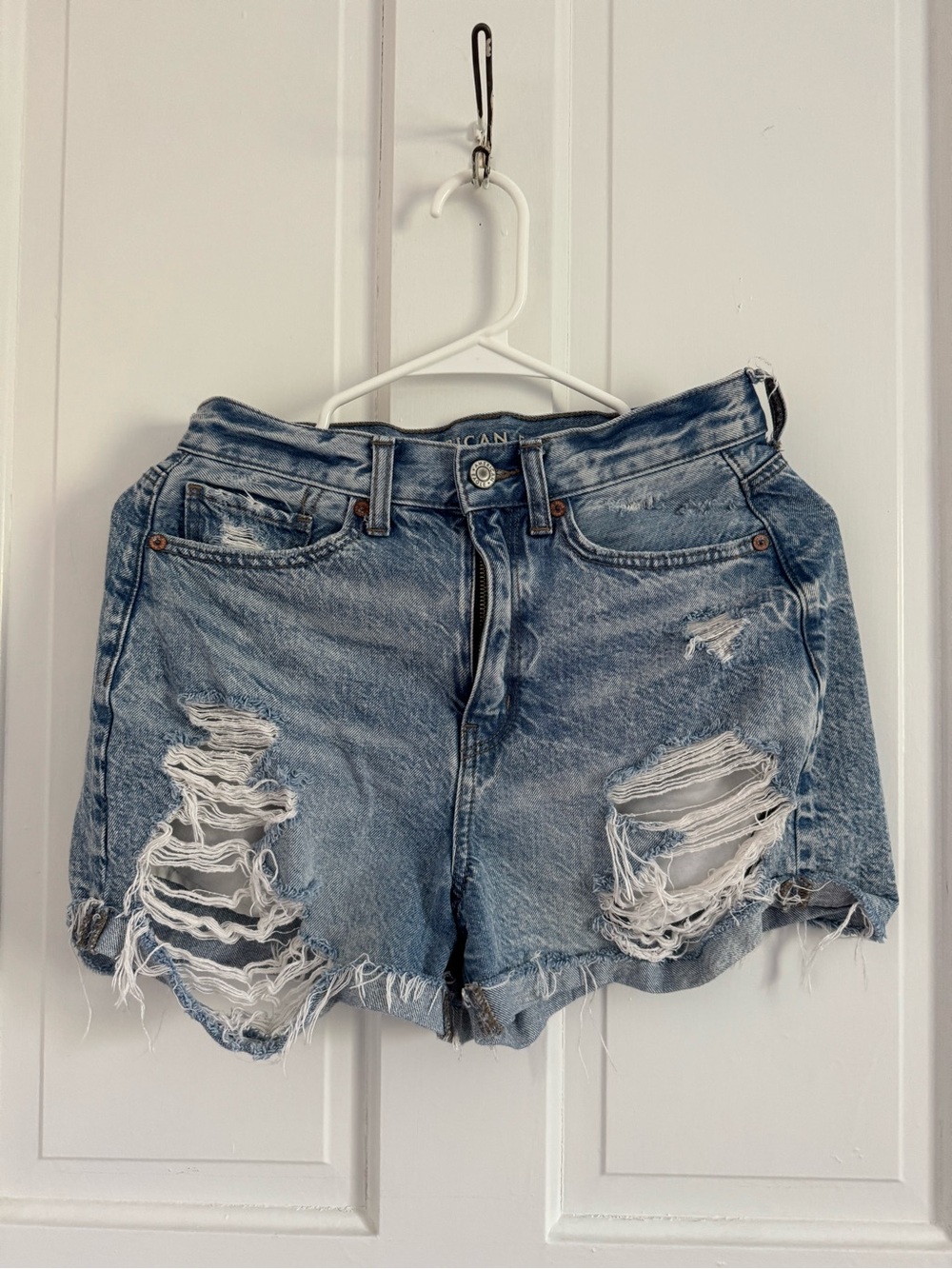 American Eagle Outfitters Light Blue Distressed Denim Shorts